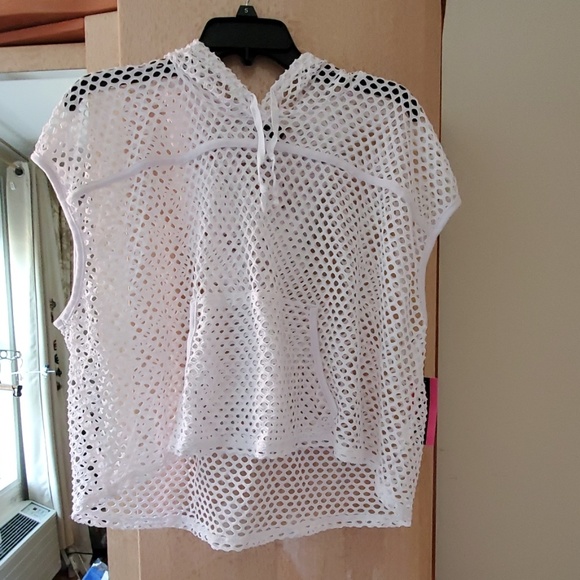 white fishnet hoodie